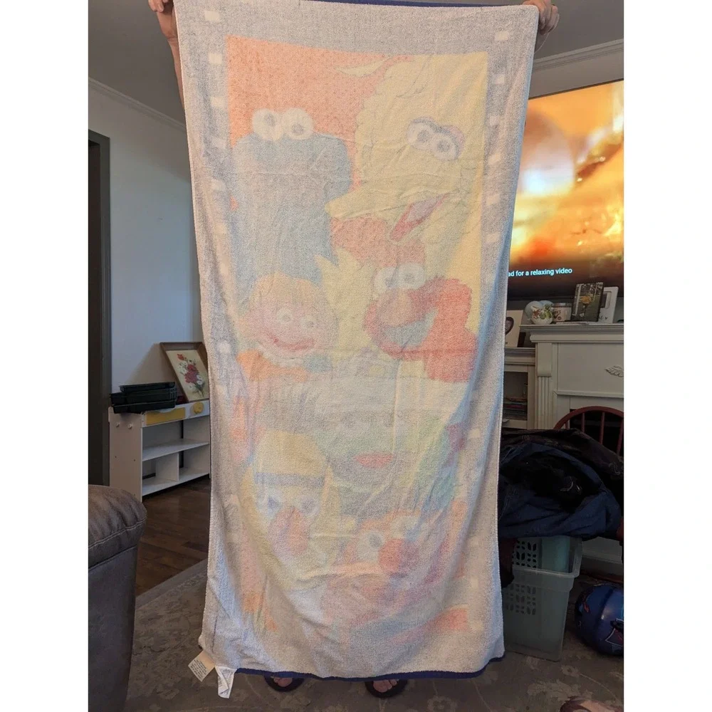 Vintage 1990's Franco Big Bird & Friends Sesame Street Beach Towel USA